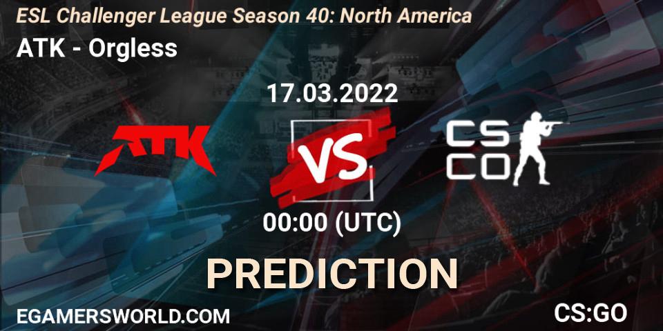 ATK vs Orgless: Match Prediction. 24.03.2022 at 00:00, Counter-Strike (CS2), ESL Challenger League Season 40: North America