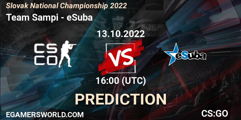 Team Sampi vs eSuba: Match Prediction. 13.10.2022 at 16:00, Counter-Strike (CS2), Slovak National Championship 2022