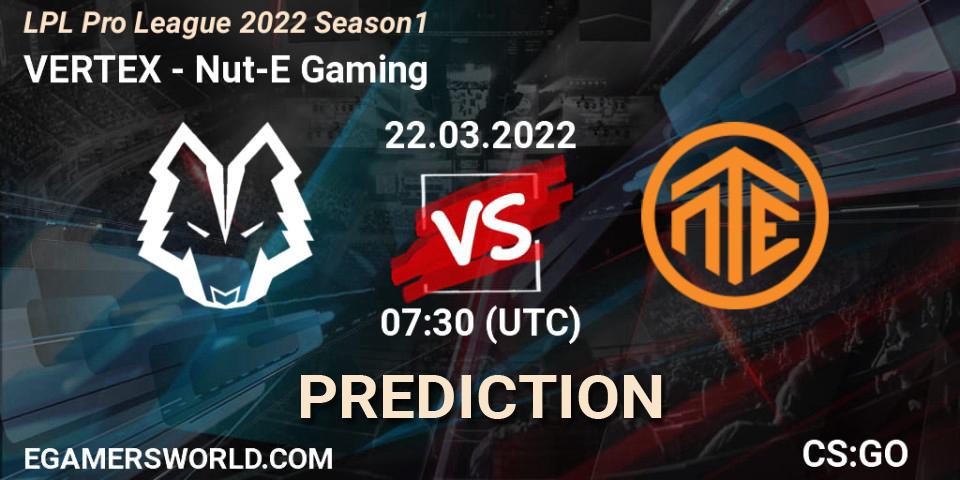 VERTEX vs Nut-E Gaming: Match Prediction. 23.03.2022 at 07:45, Counter-Strike (CS2), LPL Pro League 2022 Season 1