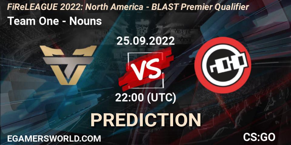 Team One vs Nouns: Match Prediction. 25.09.2022 at 22:00, Counter-Strike (CS2), FiReLEAGUE 2022: North America - BLAST Premier Qualifier