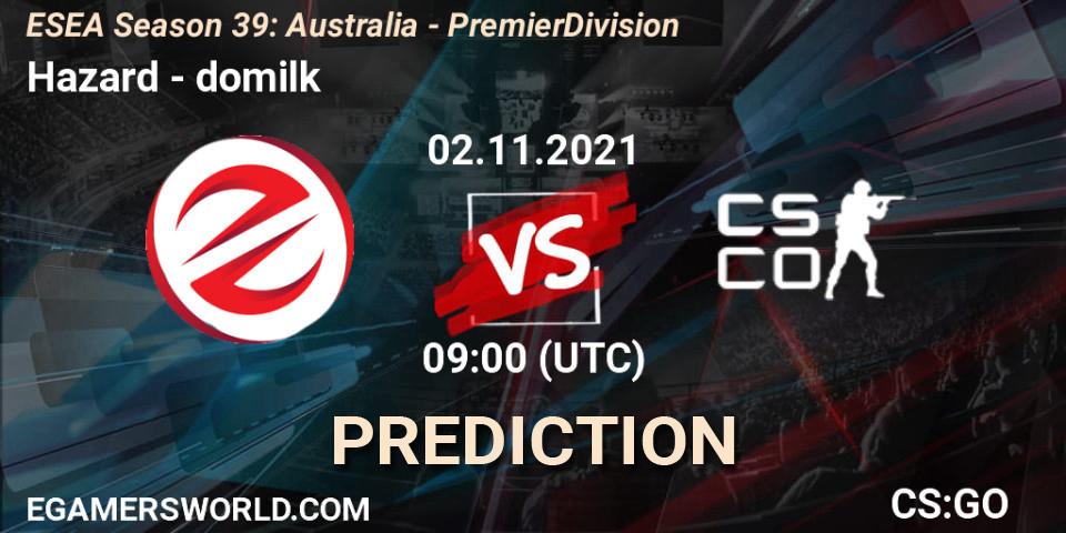 Hazard vs domilk: Match Prediction. 02.11.2021 at 09:00, Counter-Strike (CS2), ESEA Season 39: Australia - Premier Division