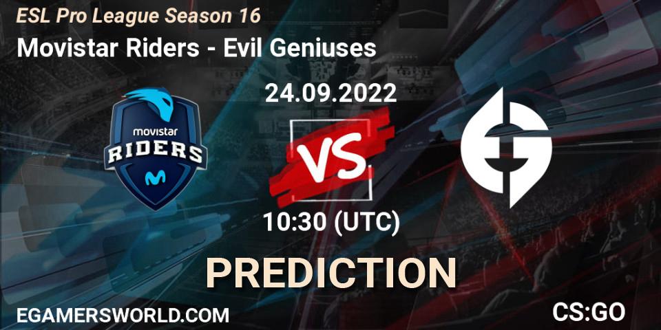 Movistar Riders vs Evil Geniuses: Match Prediction. 24.09.22, CS2 (CS:GO), ESL Pro League Season 16