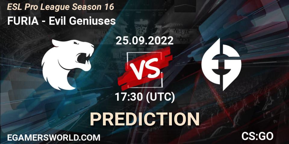 FURIA vs Evil Geniuses: Match Prediction. 25.09.22, CS2 (CS:GO), ESL Pro League Season 16