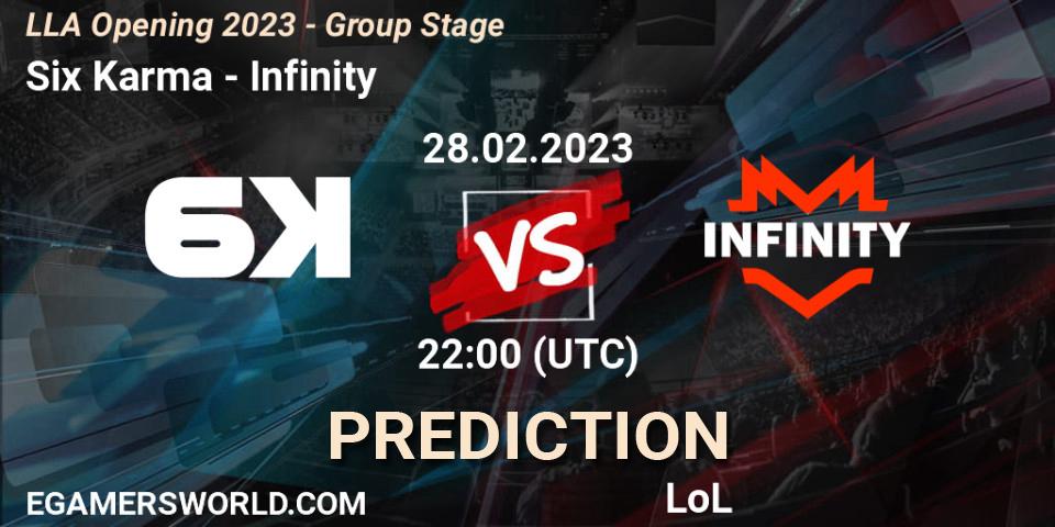Six Karma vs Infinity: Match Prediction. 28.02.2023 at 22:00, LoL, LLA Opening 2023 - Group Stage