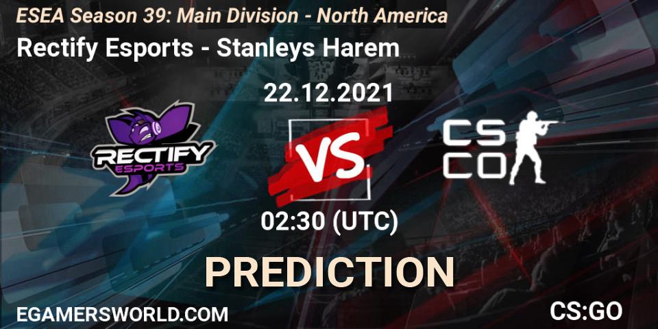 Rectify Esports vs Stanleys Harem: Match Prediction. 22.12.2021 at 02:30, Counter-Strike (CS2), ESEA Season 39: Main Division - North America