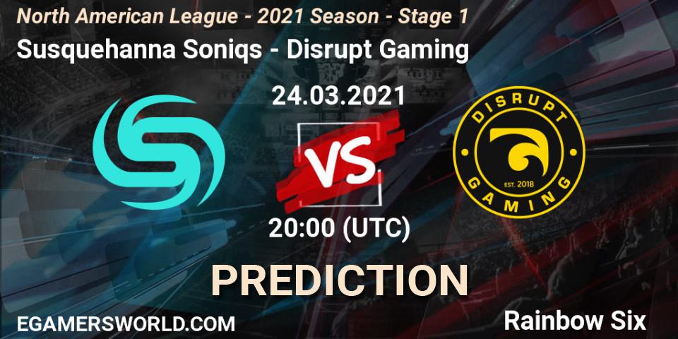 Susquehanna Soniqs vs Disrupt Gaming: Match Prediction. 24.03.2021 at 20:00, Rainbow Six, North American League - 2021 Season - Stage 1