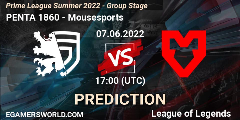 PENTA 1860 vs Mousesports: Match Prediction. 07.06.2022 at 20:00, LoL, Prime League Summer 2022 - Group Stage