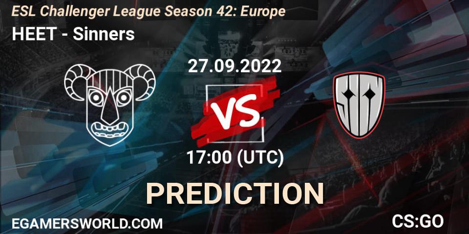 HEET vs Sinners: Match Prediction. 27.09.2022 at 17:00, Counter-Strike (CS2), ESL Challenger League Season 42: Europe