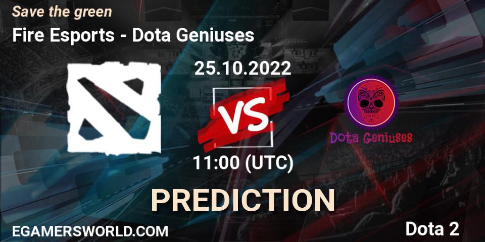 Fire Esports vs Dota Geniuses: Match Prediction. 25.10.2022 at 10:55, Dota 2, Save the green