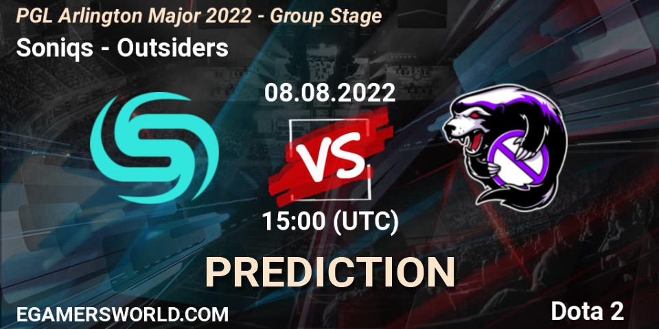 Soniqs vs Outsiders: Match Prediction. 08.08.2022 at 15:01, Dota 2, PGL Arlington Major 2022 - Group Stage
