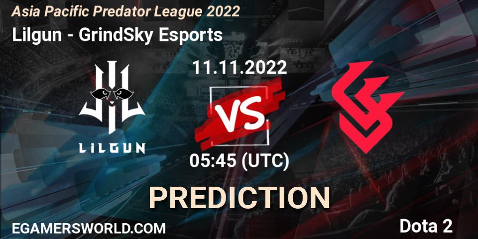 Lilgun vs GrindSky Esports: Match Prediction. 11.11.2022 at 05:35, Dota 2, Asia Pacific Predator League 2022