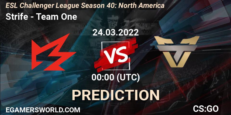 Strife vs Team One: Match Prediction. 24.03.2022 at 00:00, Counter-Strike (CS2), ESL Challenger League Season 40: North America