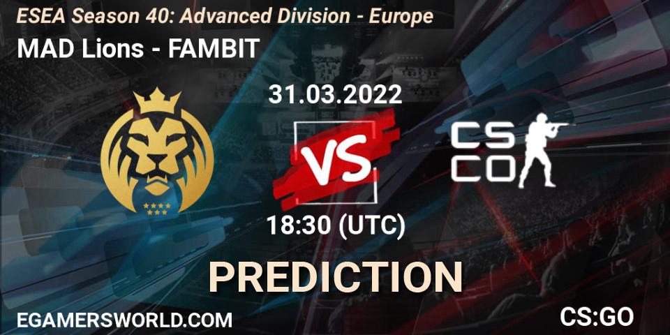 MAD Lions vs FAMBIT: Match Prediction. 31.03.22, CS2 (CS:GO), ESEA Season 40: Advanced Division - Europe