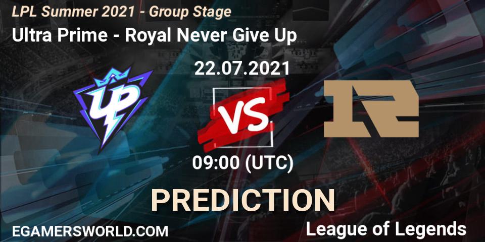 Ultra Prime vs Royal Never Give Up: Match Prediction. 22.07.2021 at 09:00, LoL, LPL Summer 2021 - Group Stage