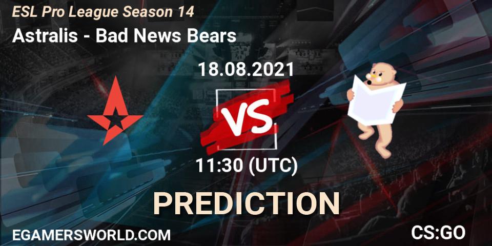 Astralis vs Bad News Bears: Match Prediction. 18.08.2021 at 11:30, Counter-Strike (CS2), ESL Pro League Season 14