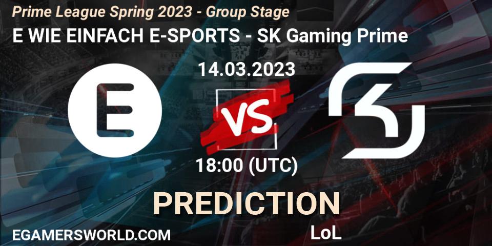 E WIE EINFACH E-SPORTS vs SK Gaming Prime: Match Prediction. 14.03.2023 at 21:10, LoL, Prime League Spring 2023 - Group Stage