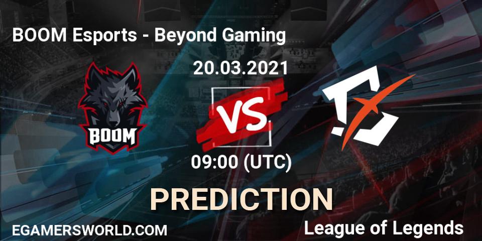 BOOM Esports vs Beyond Gaming: Match Prediction. 20.03.2021 at 10:30, LoL, PCS Spring 2021 - Group Stage