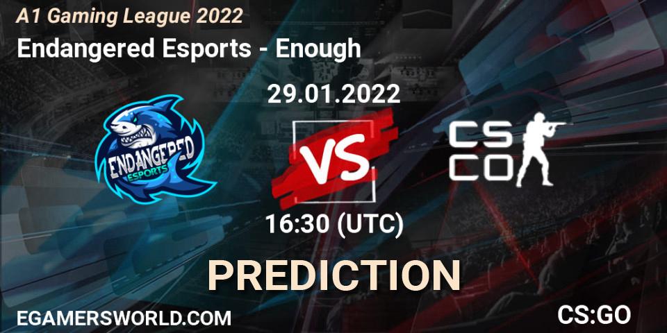 Endangered Esports vs Enough: Match Prediction. 29.01.2022 at 16:30, Counter-Strike (CS2), A1 Gaming League 2022