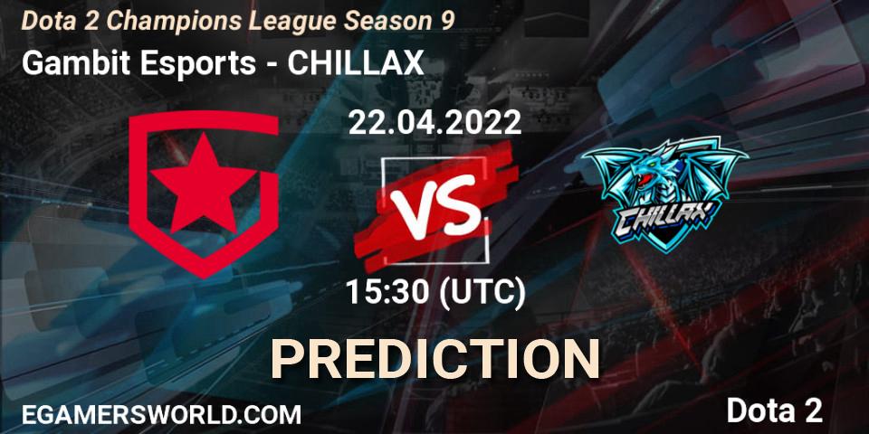Gambit Esports vs CHILLAX: Match Prediction. 22.04.2022 at 15:42, Dota 2, Dota 2 Champions League Season 9