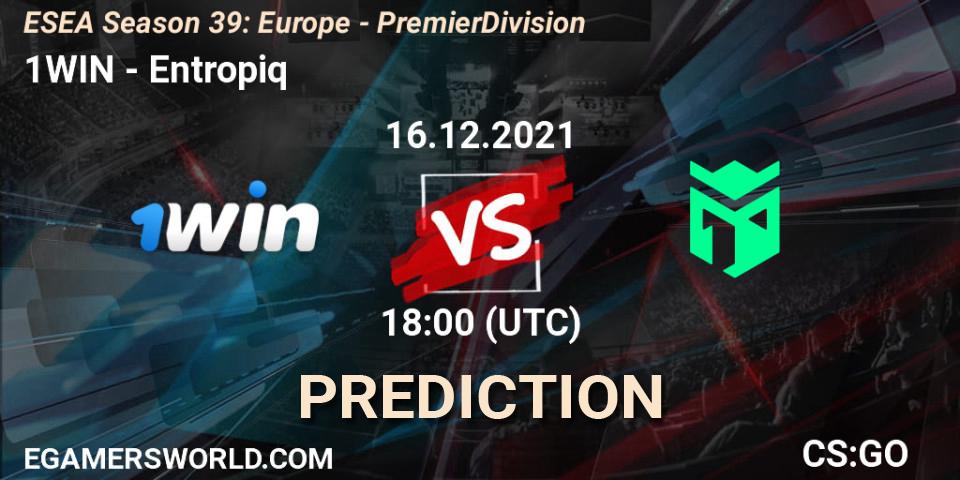 1WIN vs Entropiq: Match Prediction. 16.12.2021 at 18:00, Counter-Strike (CS2), ESEA Season 39: Europe - Premier Division