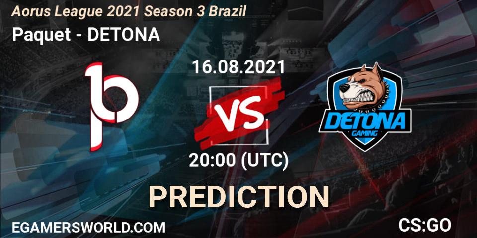 Paquetá vs DETONA: Match Prediction. 16.08.2021 at 20:10, Counter-Strike (CS2), Aorus League 2021 Season 3 Brazil
