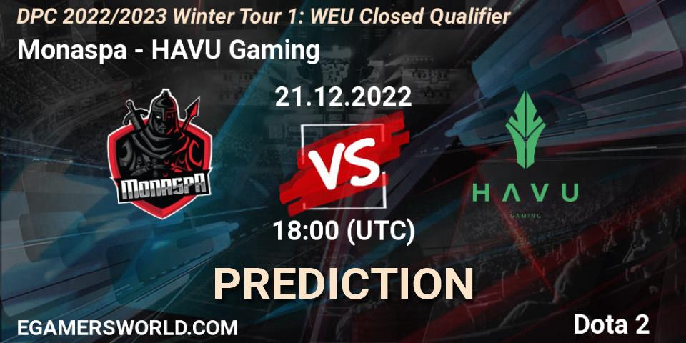 Monaspa vs HAVU Gaming: Match Prediction. 21.12.2022 at 18:22, Dota 2, DPC 2022/2023 Winter Tour 1: WEU Closed Qualifier
