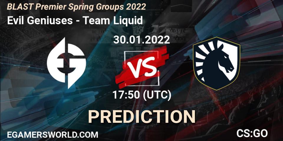 Evil Geniuses vs Team Liquid: Match Prediction. 30.01.2022 at 18:20, Counter-Strike (CS2), BLAST Premier Spring Groups 2022