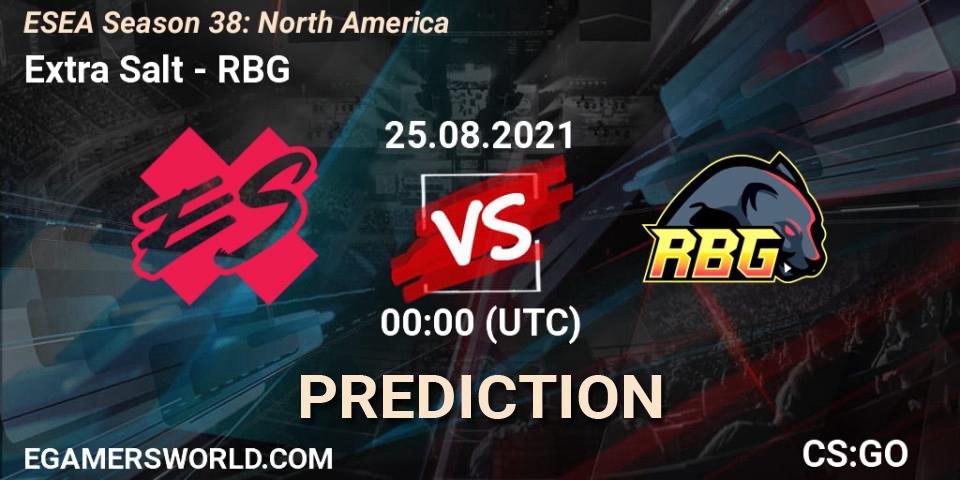 Extra Salt vs RBG: Match Prediction. 03.09.2021 at 00:00, Counter-Strike (CS2), ESEA Season 38: North America 