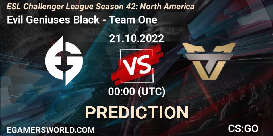 Evil Geniuses Black vs Team One: Match Prediction. 21.10.2022 at 01:00, Counter-Strike (CS2), ESL Challenger League Season 42: North America
