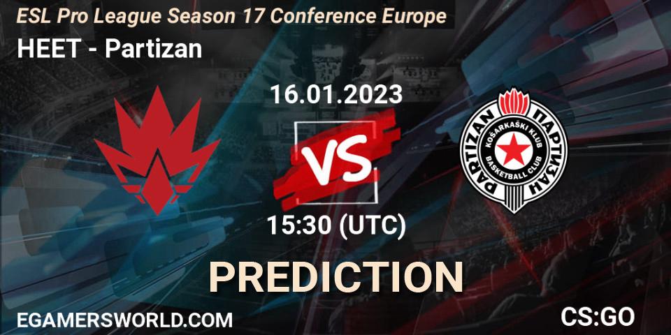 HEET vs Partizan: Match Prediction. 16.01.2023 at 15:30, Counter-Strike (CS2), ESL Pro League Season 17 Conference Europe