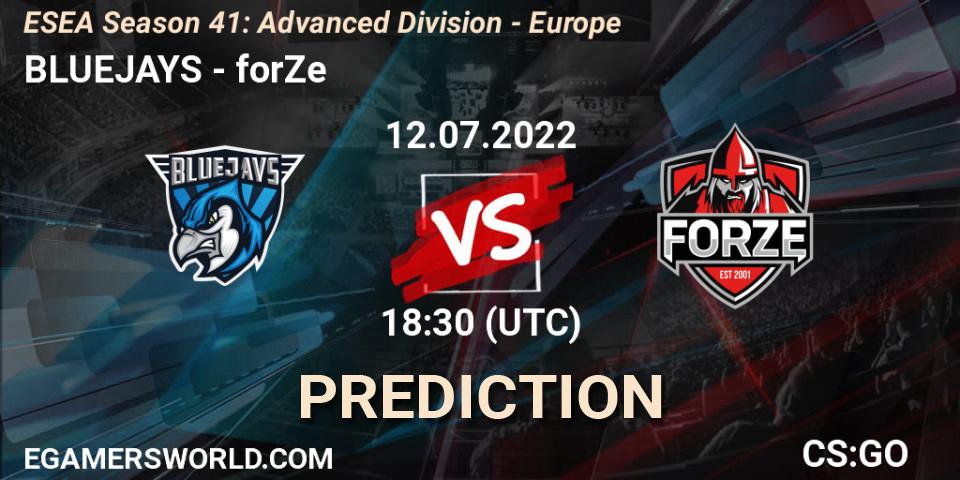 BLUEJAYS vs forZe: Match Prediction. 14.07.2022 at 11:00, Counter-Strike (CS2), ESEA Season 41: Advanced Division - Europe