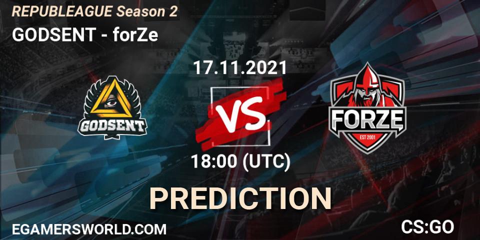 GODSENT vs forZe: Match Prediction. 17.11.2021 at 18:00, Counter-Strike (CS2), REPUBLEAGUE Season 2