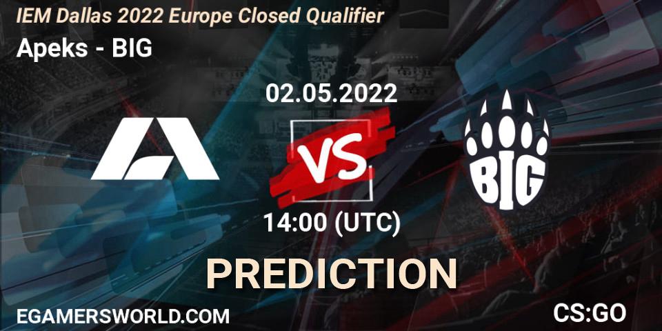 Apeks vs BIG: Match Prediction. 02.05.2022 at 14:00, Counter-Strike (CS2), IEM Dallas 2022 Europe Closed Qualifier
