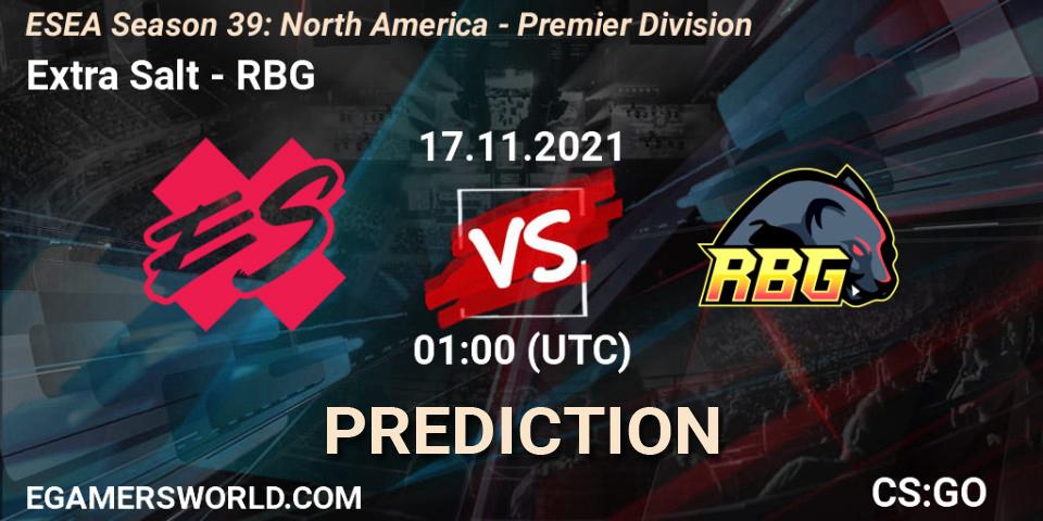 Extra Salt vs RBG: Match Prediction. 07.12.2021 at 02:00, Counter-Strike (CS2), ESEA Season 39: North America - Premier Division