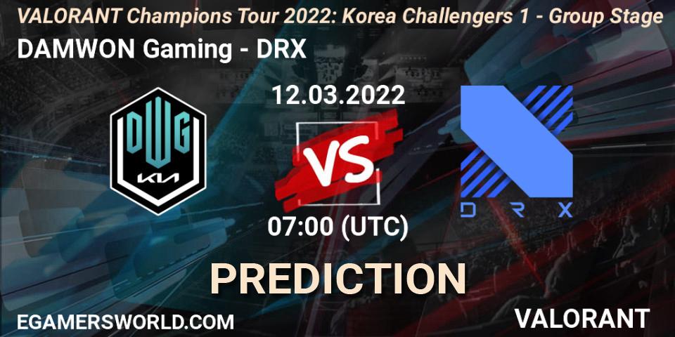 DAMWON Gaming vs DRX: Match Prediction. 12.03.2022 at 07:00, VALORANT, VCT 2022: Korea Challengers 1 - Group Stage