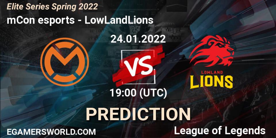 mCon esports vs LowLandLions: Match Prediction. 24.01.2022 at 19:00, LoL, Elite Series Spring 2022