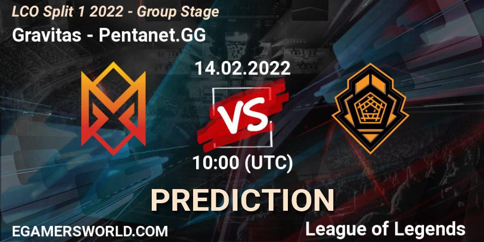 Gravitas vs Pentanet.GG: Match Prediction. 14.02.2022 at 10:00, LoL, LCO Split 1 2022 - Group Stage 