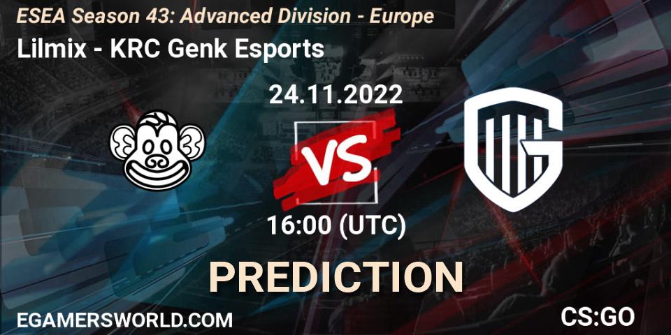 Lilmix vs KRC Genk Esports: Match Prediction. 24.11.2022 at 16:00, Counter-Strike (CS2), ESEA Season 43: Advanced Division - Europe