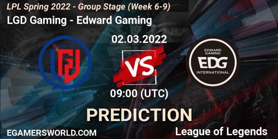 LGD Gaming vs Edward Gaming: Match Prediction. 02.03.2022 at 09:00, LoL, LPL Spring 2022 - Group Stage (Week 6-9)