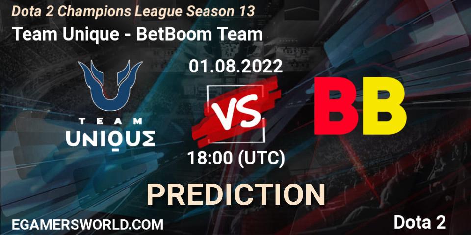 Team Unique vs BetBoom Team: Match Prediction. 01.08.2022 at 18:00, Dota 2, Dota 2 Champions League Season 13