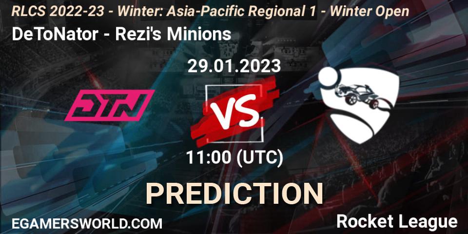 DeToNator vs Rezi's Minions: Match Prediction. 29.01.2023 at 10:00, Rocket League, RLCS 2022-23 - Winter: Asia-Pacific Regional 1 - Winter Open