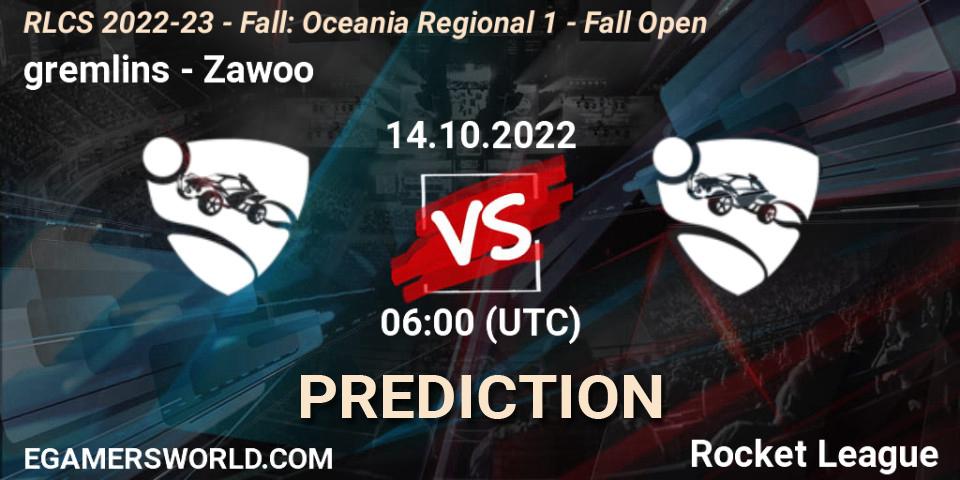 gremlins vs Zawoo: Match Prediction. 14.10.2022 at 06:00, Rocket League, RLCS 2022-23 - Fall: Oceania Regional 1 - Fall Open