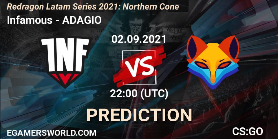 Infamous vs ADAGIO: Match Prediction. 03.09.2021 at 01:00, Counter-Strike (CS2), Redragon Latam Series 2021: Northern Cone