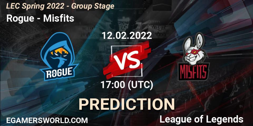Rogue vs Misfits: Match Prediction. 12.02.2022 at 18:00, LoL, LEC Spring 2022 - Group Stage