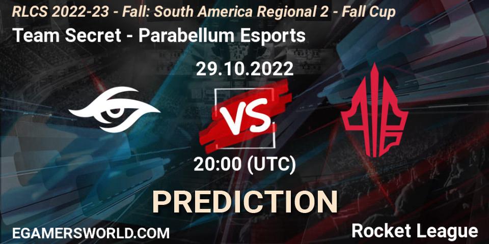 Team Secret vs Parabellum Esports: Match Prediction. 29.10.2022 at 20:00, Rocket League, RLCS 2022-23 - Fall: South America Regional 2 - Fall Cup