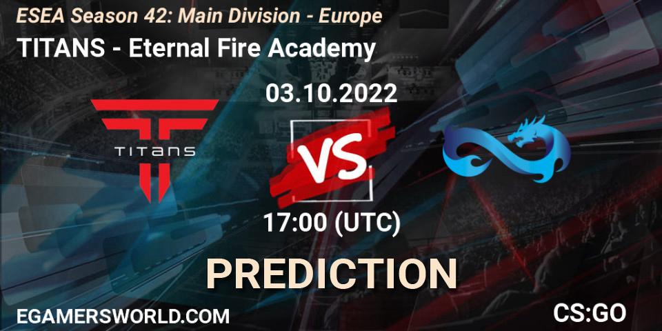 TITANS vs Eternal Fire Academy: Match Prediction. 03.10.2022 at 17:00, Counter-Strike (CS2), ESEA Season 42: Main Division - Europe