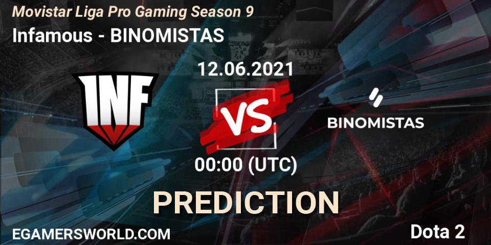 Infamous vs BINOMISTAS: Match Prediction. 12.06.2021 at 00:01, Dota 2, Movistar Liga Pro Gaming Season 9