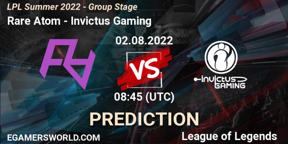 Rare Atom vs Invictus Gaming: Match Prediction. 02.08.2022 at 09:00, LoL, LPL Summer 2022 - Group Stage