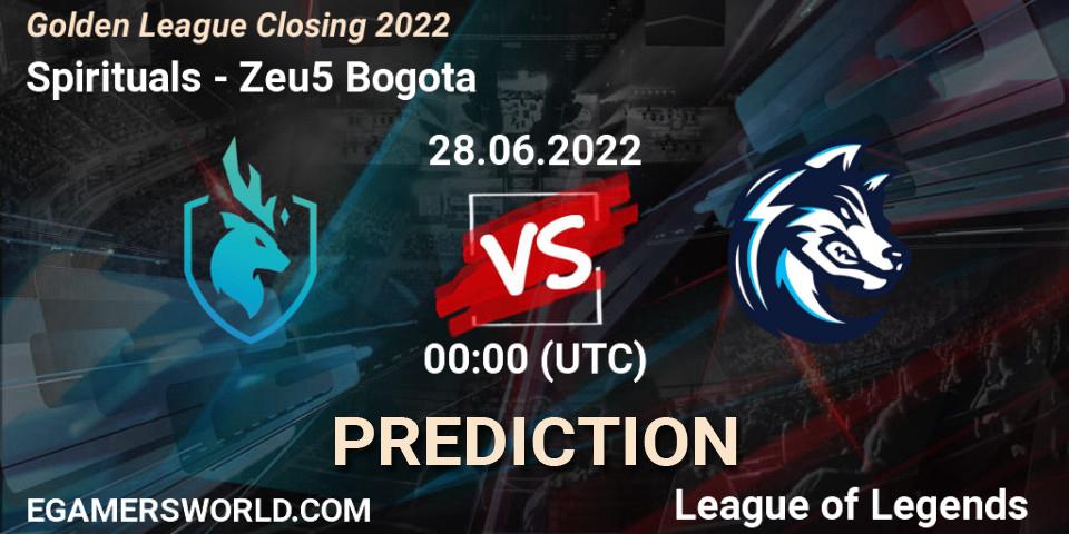 Spirituals vs Zeu5 Bogota: Match Prediction. 28.06.2022 at 00:00, LoL, Golden League Closing 2022
