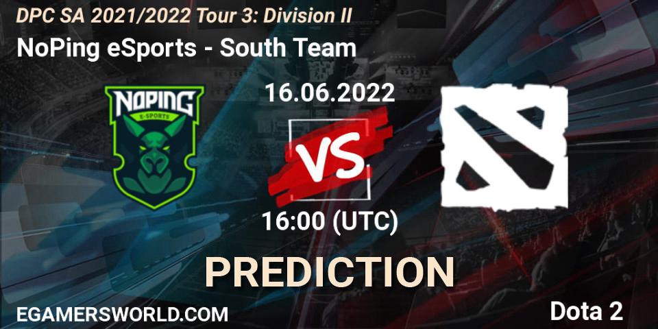 NoPing eSports vs South Team: Match Prediction. 16.06.2022 at 16:10, Dota 2, DPC SA 2021/2022 Tour 3: Division II